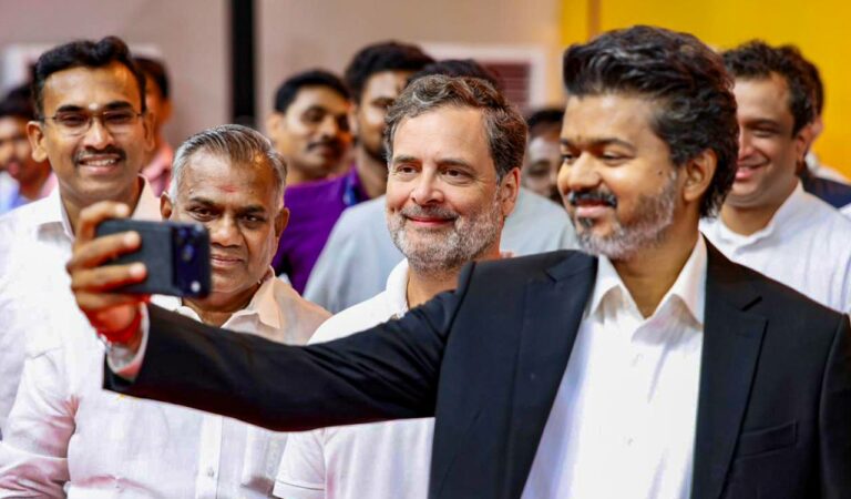 TVK Vijay takes selfie with Congress's Rahul Gandhi